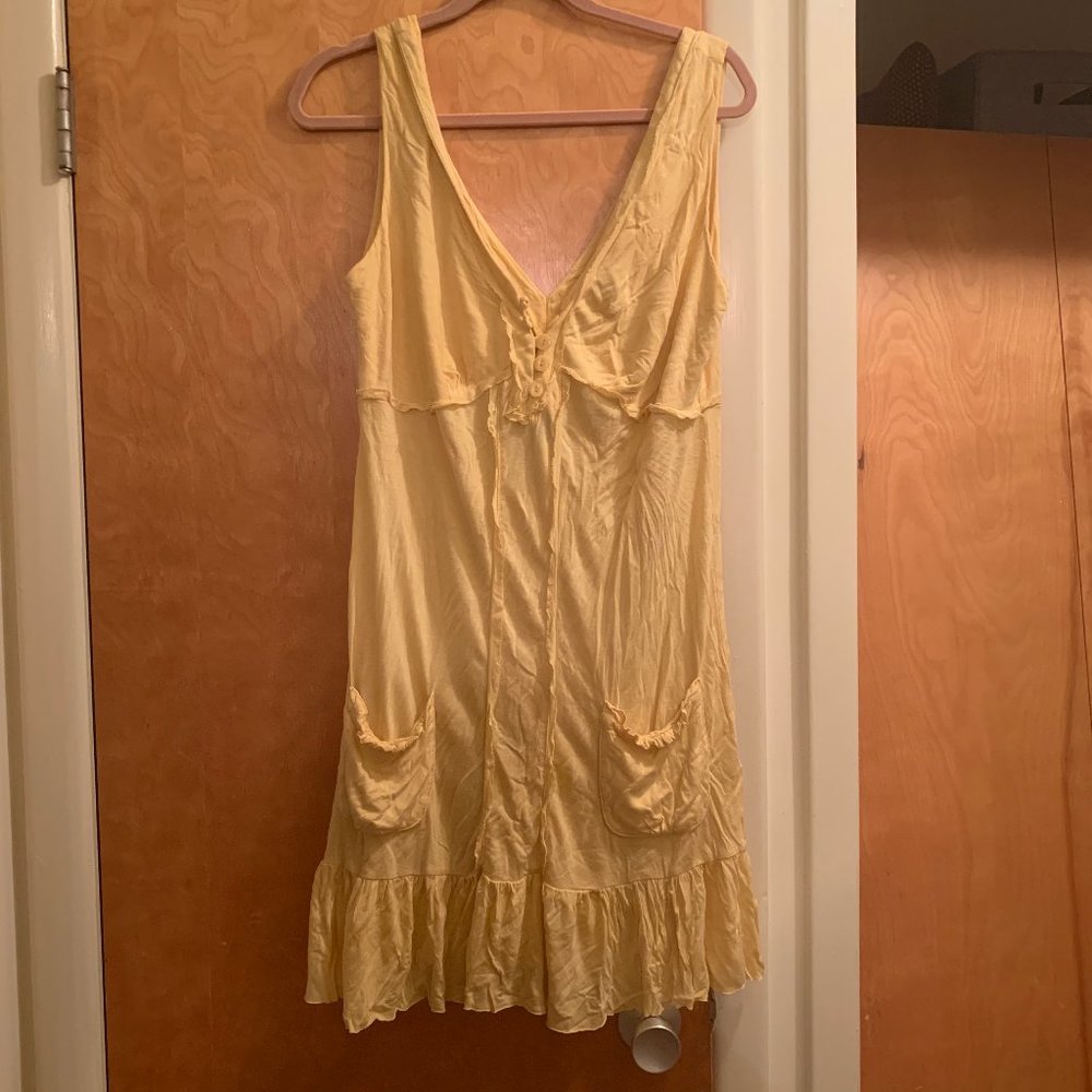 Yellow henley midi sundress w/ pockets L EUC